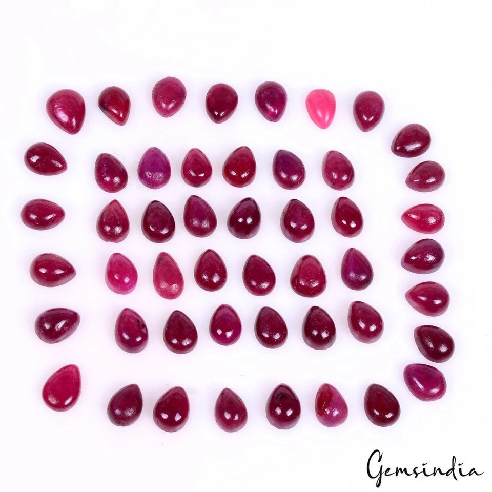 Certified 50 Pcs Natural Pink Red Ruby Pear Cab 6mm-7mm Loose Jewelry Gemstones