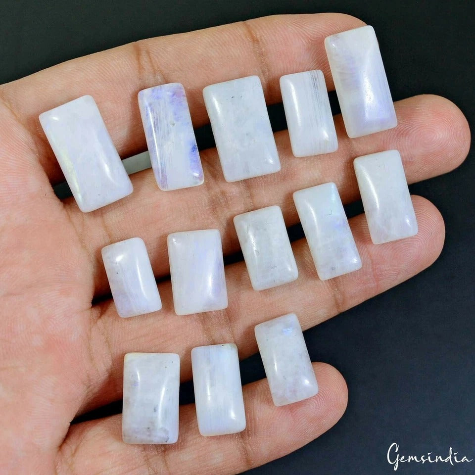 Share 138.10 Cts/15 Pcs Natural Untreated Moonstone Rectangular Cab Gems For Jew