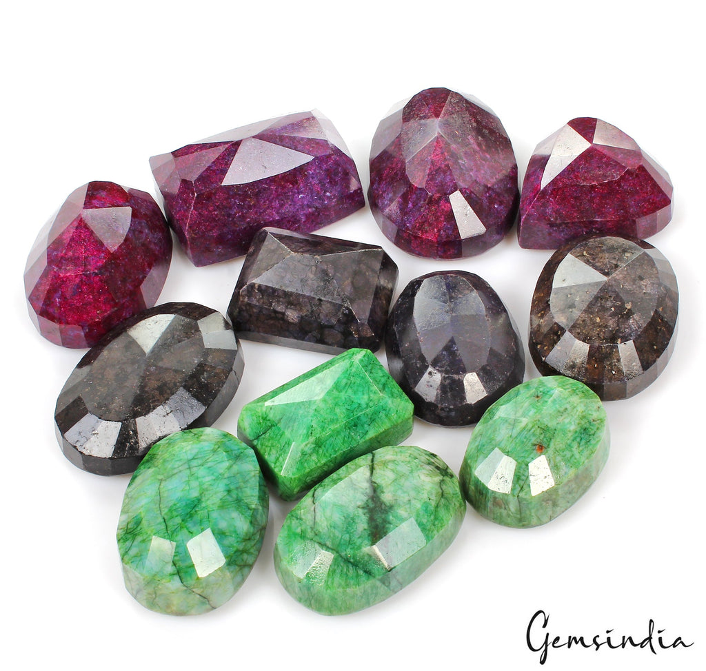 7600 Ct/12Pcs Natural Multi Color Emerald Ruby Sapphire Mixed Cut Loose Gems Lot
