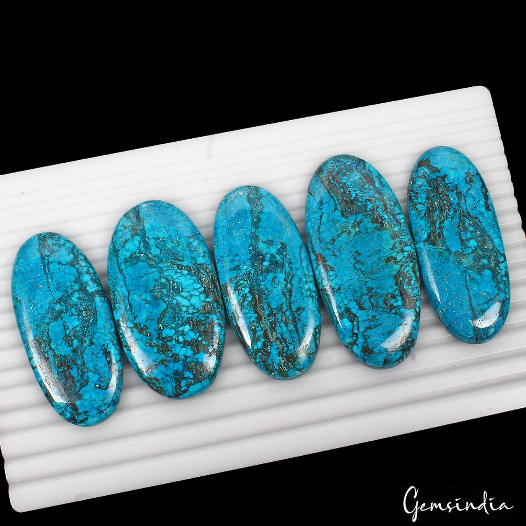 1180 Ct/5 Pcs Natural Blue Spiderweb USA Turquoise Ova Cab Loose Gem For Pendant