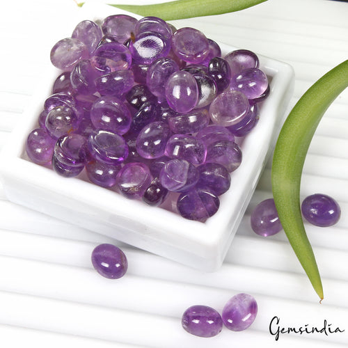 Amethyst Lot, Cabochon, Untreated, Purple — 63 Pieces, 9mm to 12mm, 270 Ct, Madagascar