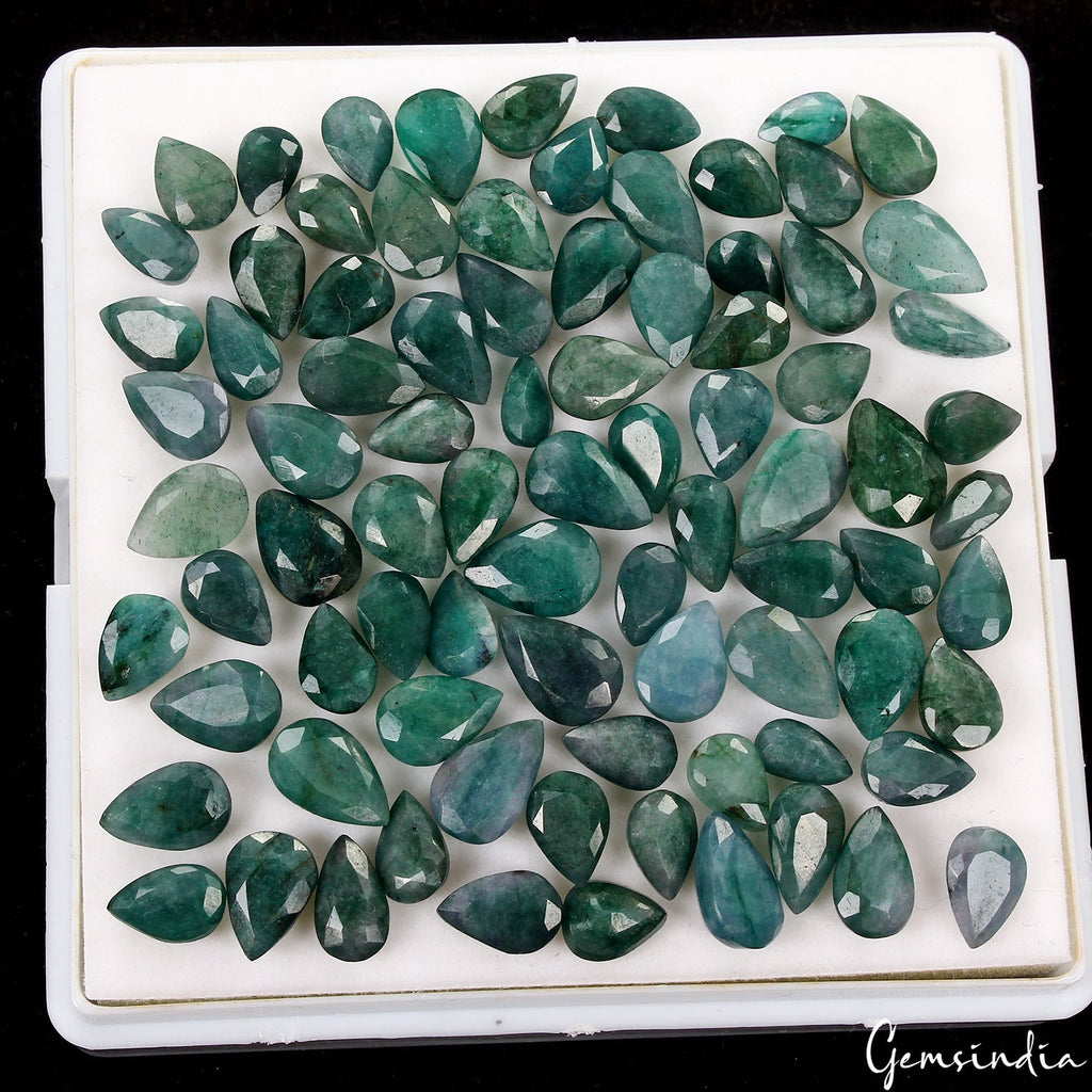 Natural 176Ct/85Pc Natural Colombian Green Blue Emerald Pear Cut Loose Gemstones