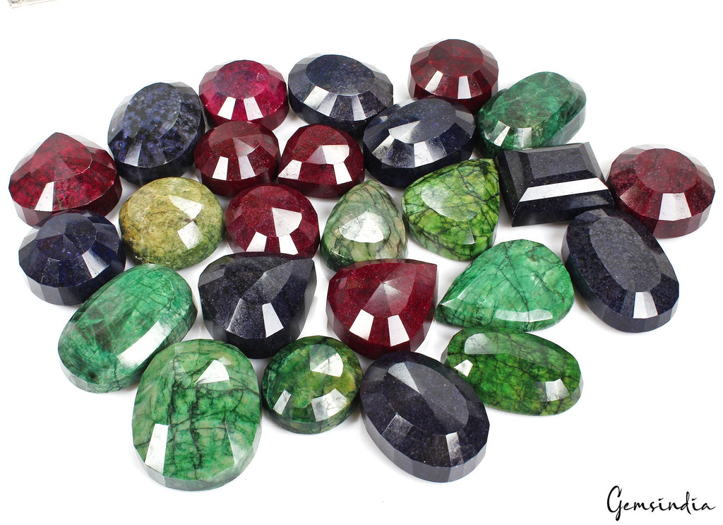10 Kg Natural Ruby Emerald Sapphire Mix Cut Museum Size Loose Gemstones 66-102mm