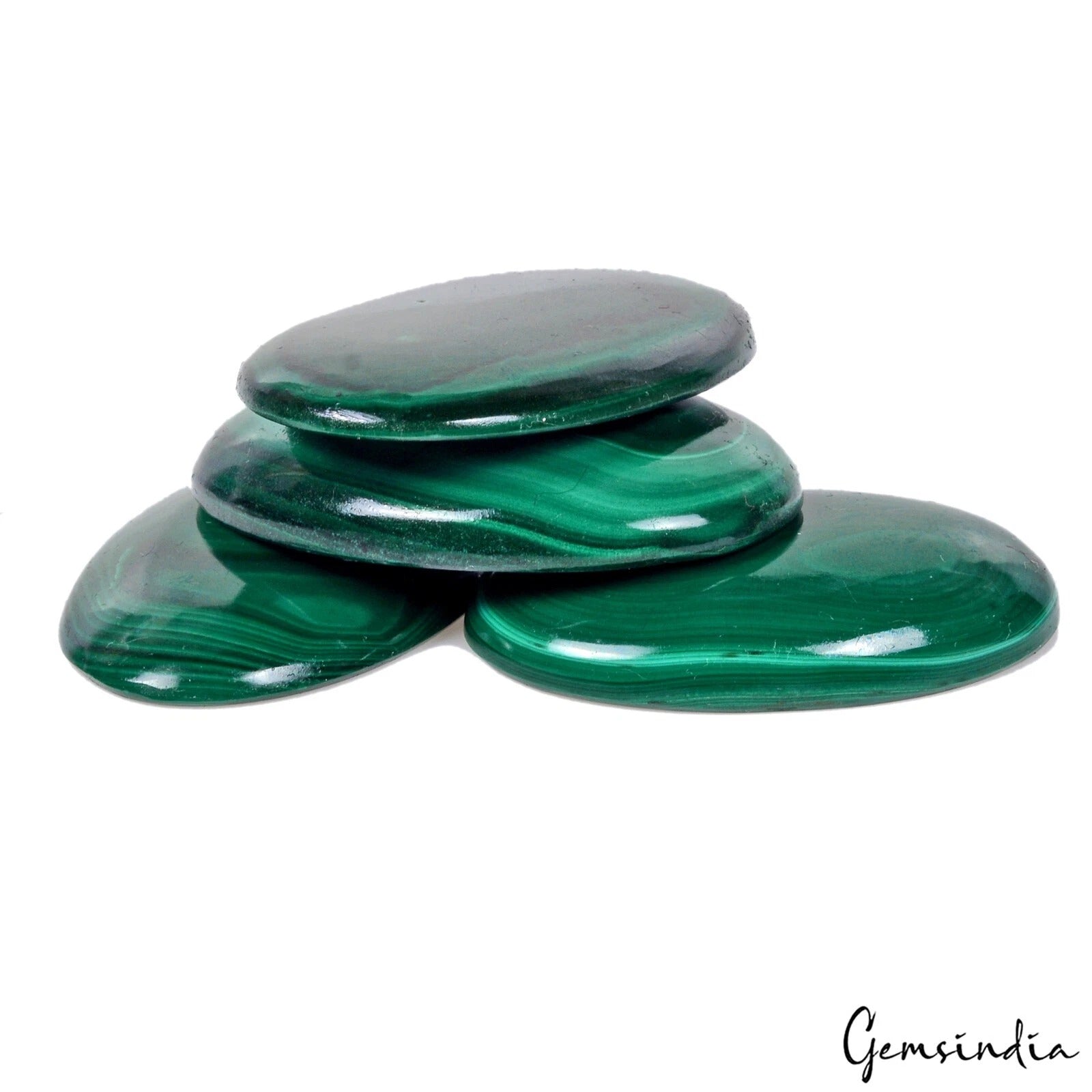 320 Ct/4 Pcs Natural Untreated Green Malachite Oval Cab Loose Wholesale Gems Lot