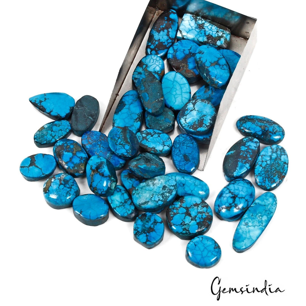 38 Pcs Natural Blue Spiderweb Turquoise Mix Cab Loose Wholesale Gems Lot 330 Ct