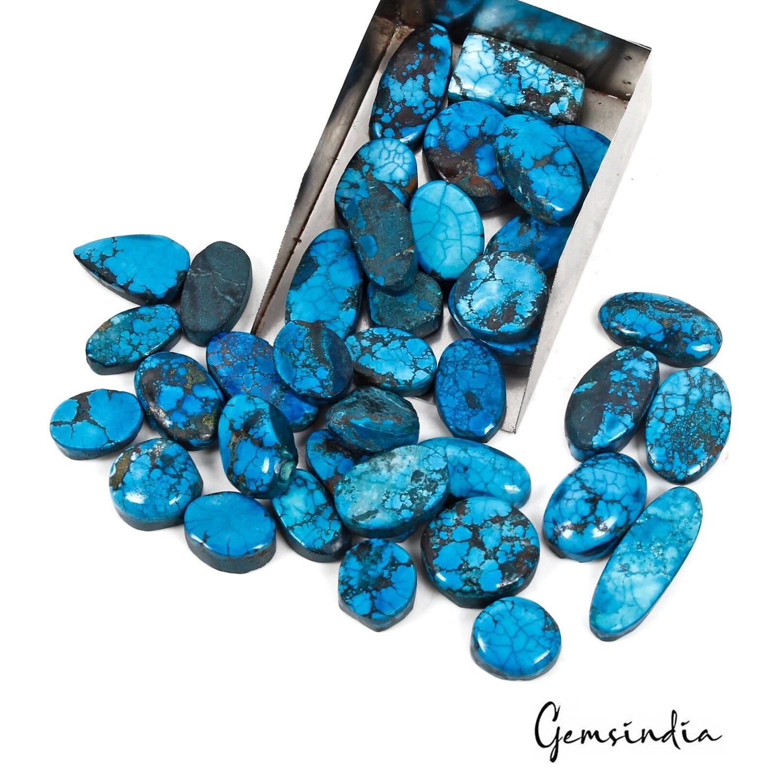 38 Pcs Natural Blue Spiderweb Turquoise Mix Cab Loose Wholesale Gems Lot 330 Ct
