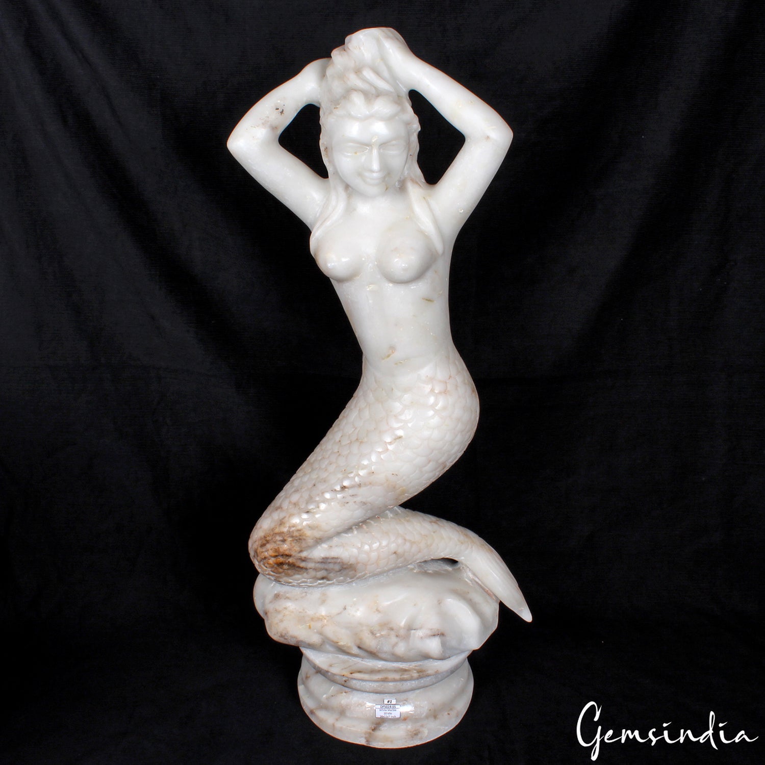 26" Large Mermaid Sitting on Rock Statue Sculpture Figurine White Marble 20 kilo