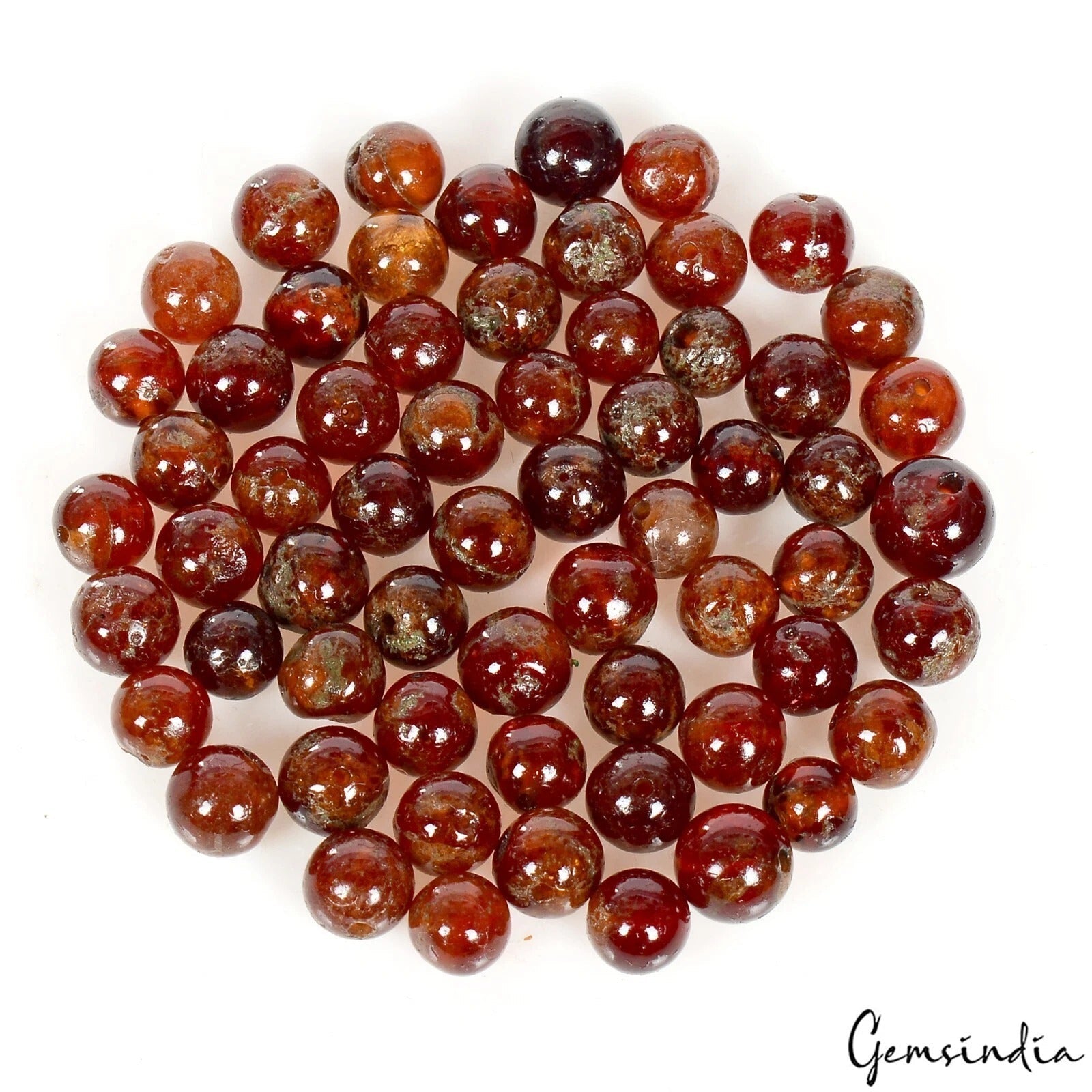 175 Cts/61 Pcs Natural Untreated Brown Garnet Round Cab Loose Drill Beads Gems
