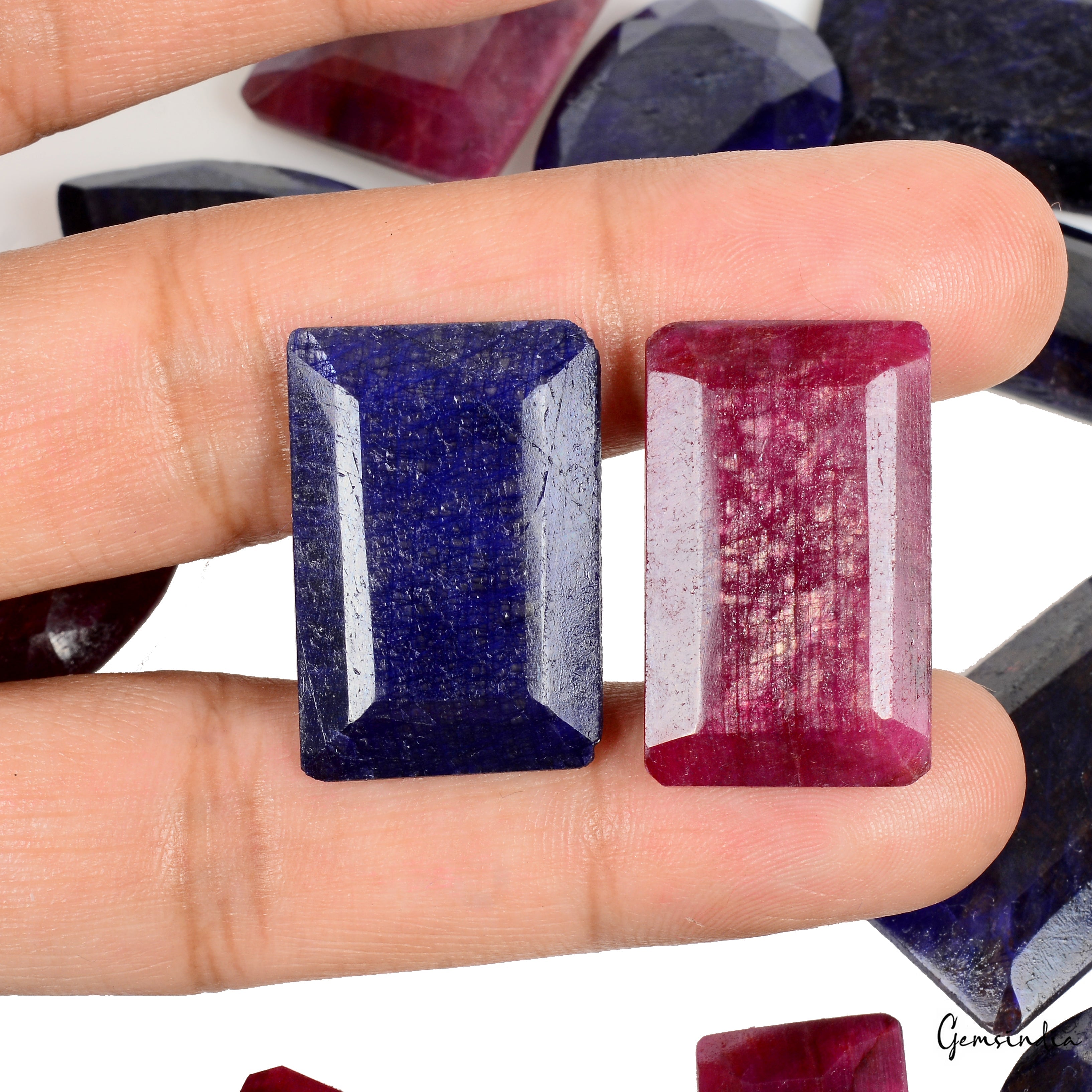 Certified 600 Cts/13 Pcs Natural Red Ruby Blue Sapphire Mixed Cut Loose Gems Lot