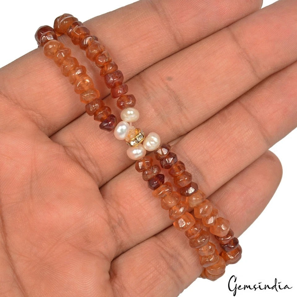Natural Hessonite Gemstone Rondelle Faceted Bead Stretchable Bracelet Jewelry~7"