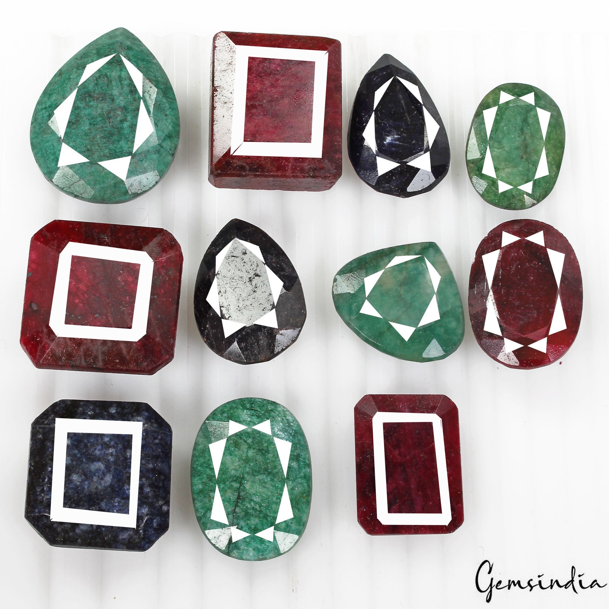 760 Ct/11 Pcs Natural Multi Color Emerald Ruby Sapphire Mixed Cut Loose Gems Lot