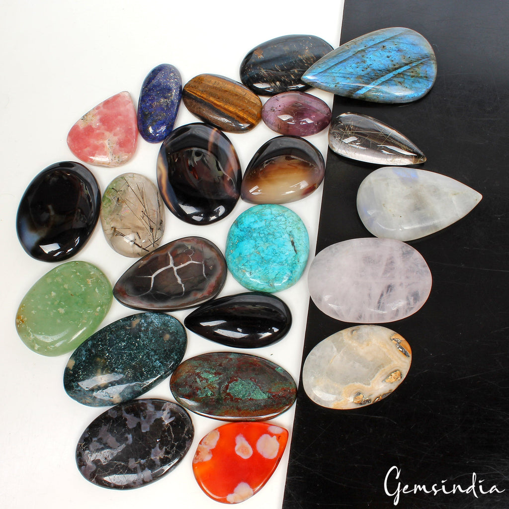 1120 Ct Natural 22 Pcs Untreated 26mm-52mm Loose Cabochon Assorted Gemstones Lot