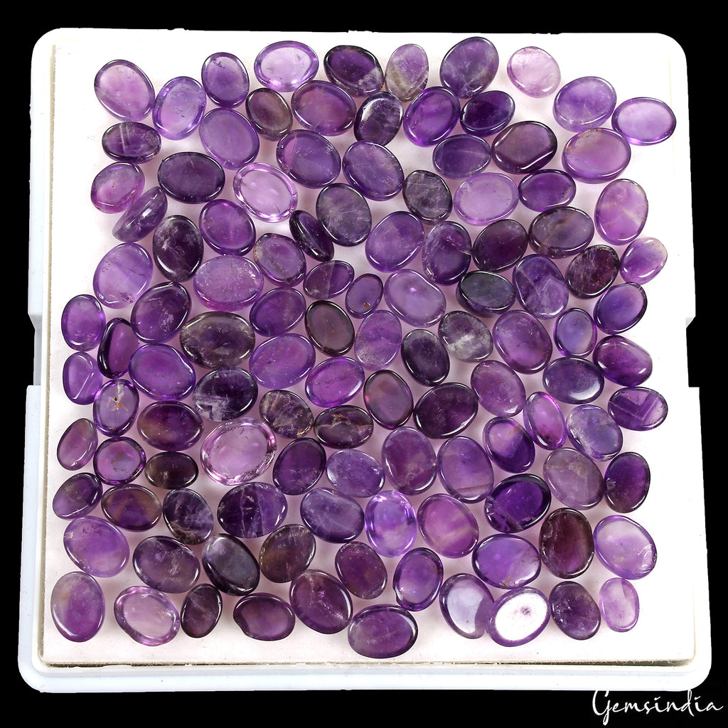 Amethyst Lot, Cabochon, Untreated, Purple — 115 Pieces, 7mm to 10mm, 190.00 Ct