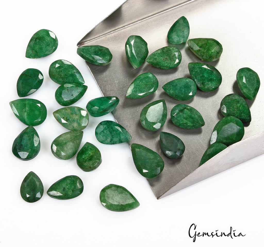 248 Cts/30 Pcs Natural Brazilian Green Emerald Pear 14mm -18mm Gems For Jewelry