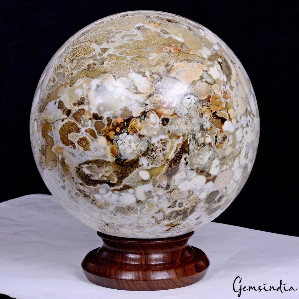 7 in Orbicular KING COBRA OCEAN JASPER Gemstone Healing Crystal Sphere w/ Stand