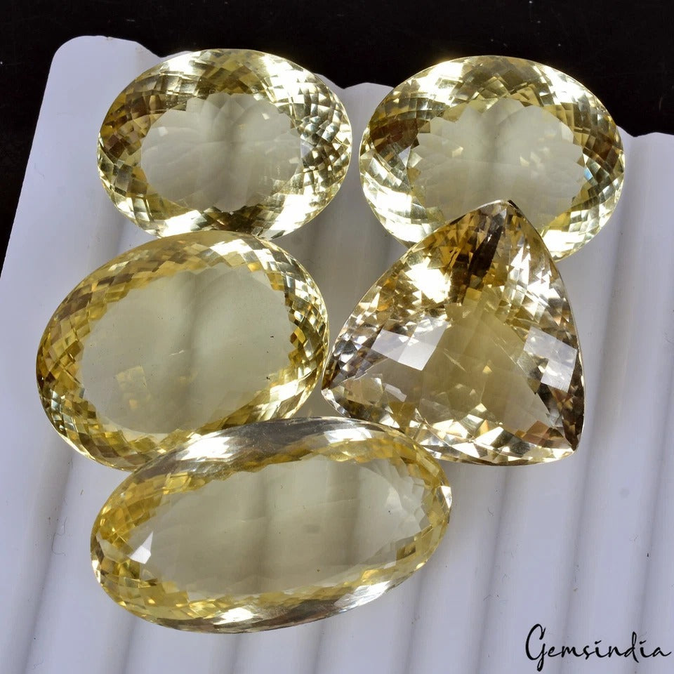 250.90 Ct Natural Flawless Citrine Mix Cut Loose Faceted 25-34mm Gemstones~5 Pcs