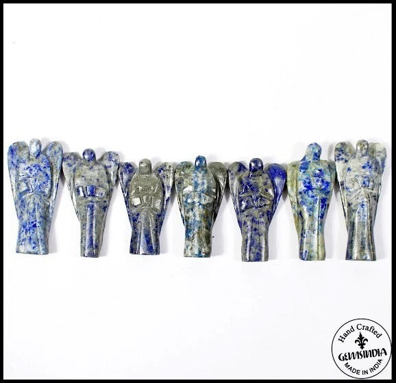 7Pc Healing Crystal Carved Pocket Lapis Gem Guardian Peace Angel Figurines Reiki