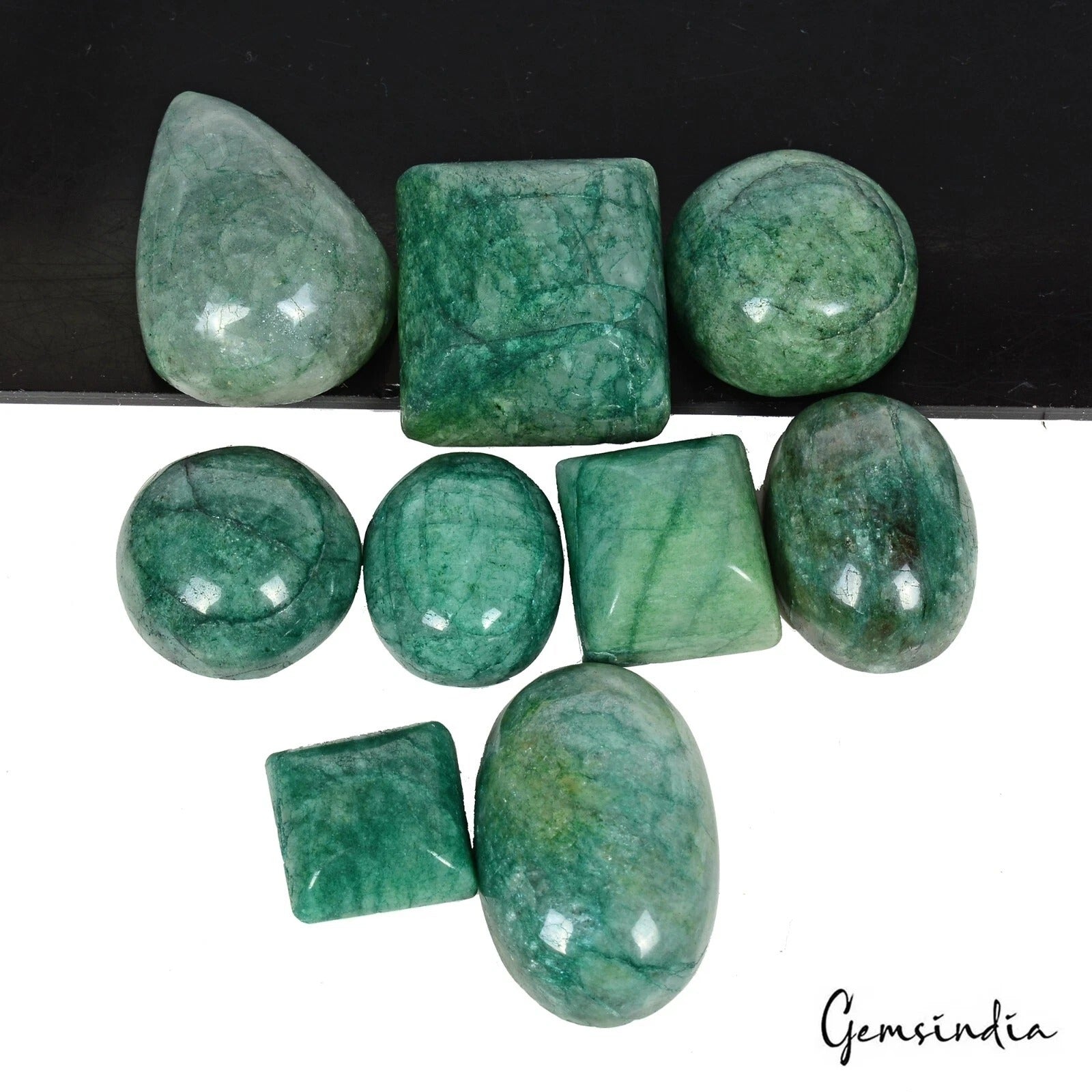 Emerald Lot, Cabochon, Color Enhanced — 9 Pieces, 18mm to 37mm, 700 Ct, Zambia