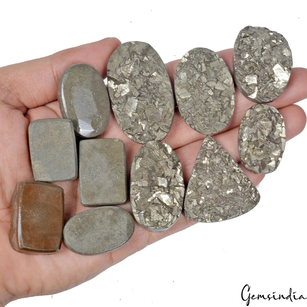 1680 Ct/11 Pcs Natural Untreated Gold Pyrite Druzy Mix Cut Loose Wholesale Gems