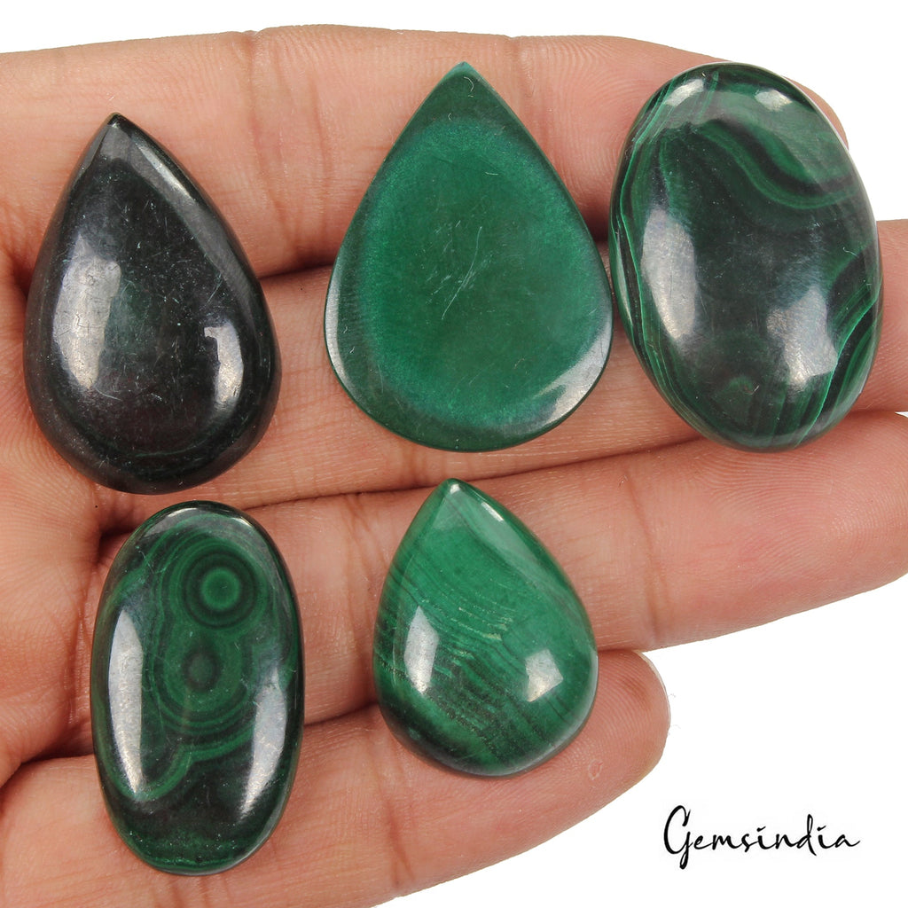 193.40 Ct/5 Pcs Natural Untreated Green Malachite Mix Cab Loose Gems For Pendant