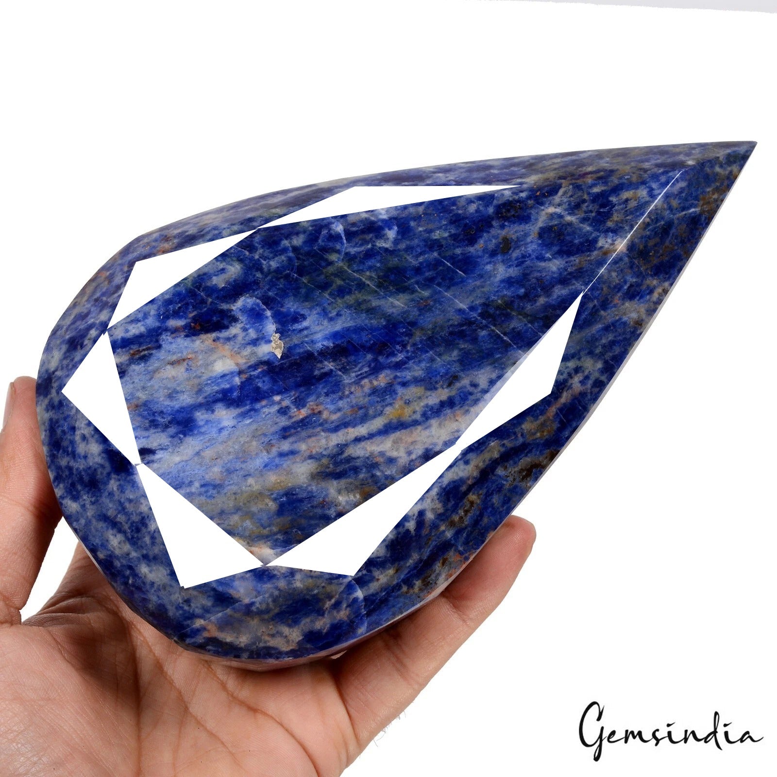 Large 1.9 Kg Natural Artistic Blue Sodalite Pear Faceted Cut Loose Untreated Gem