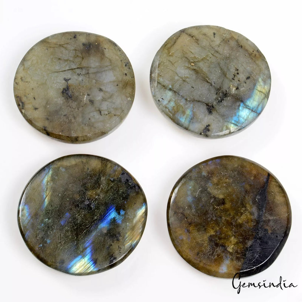 320 Ct /4 Pc Natural Labradorite Blue Shine Round Cabochon Loose Gemstones ~34mm