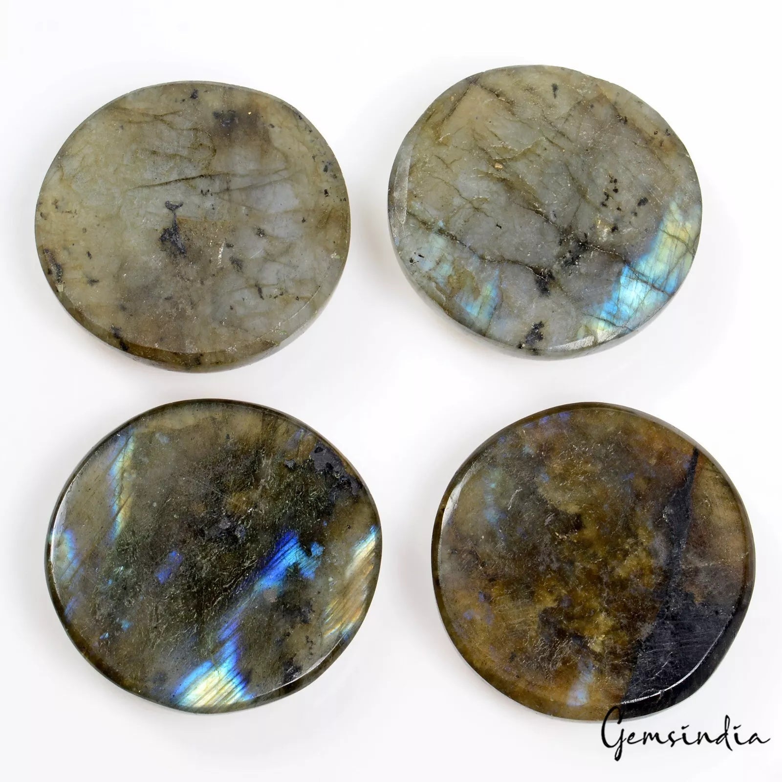 320 Ct /4 Pc Natural Labradorite Blue Shine Round Cabochon Loose Gemstones ~34mm