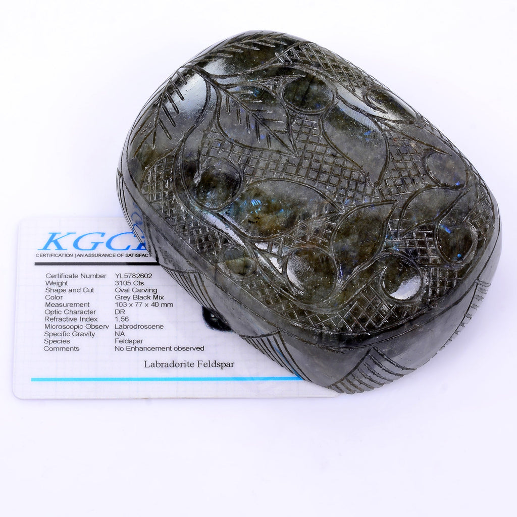 3100 Ct Canadian Natural Labradorite Carving Certified Untreated Oval Gemstone