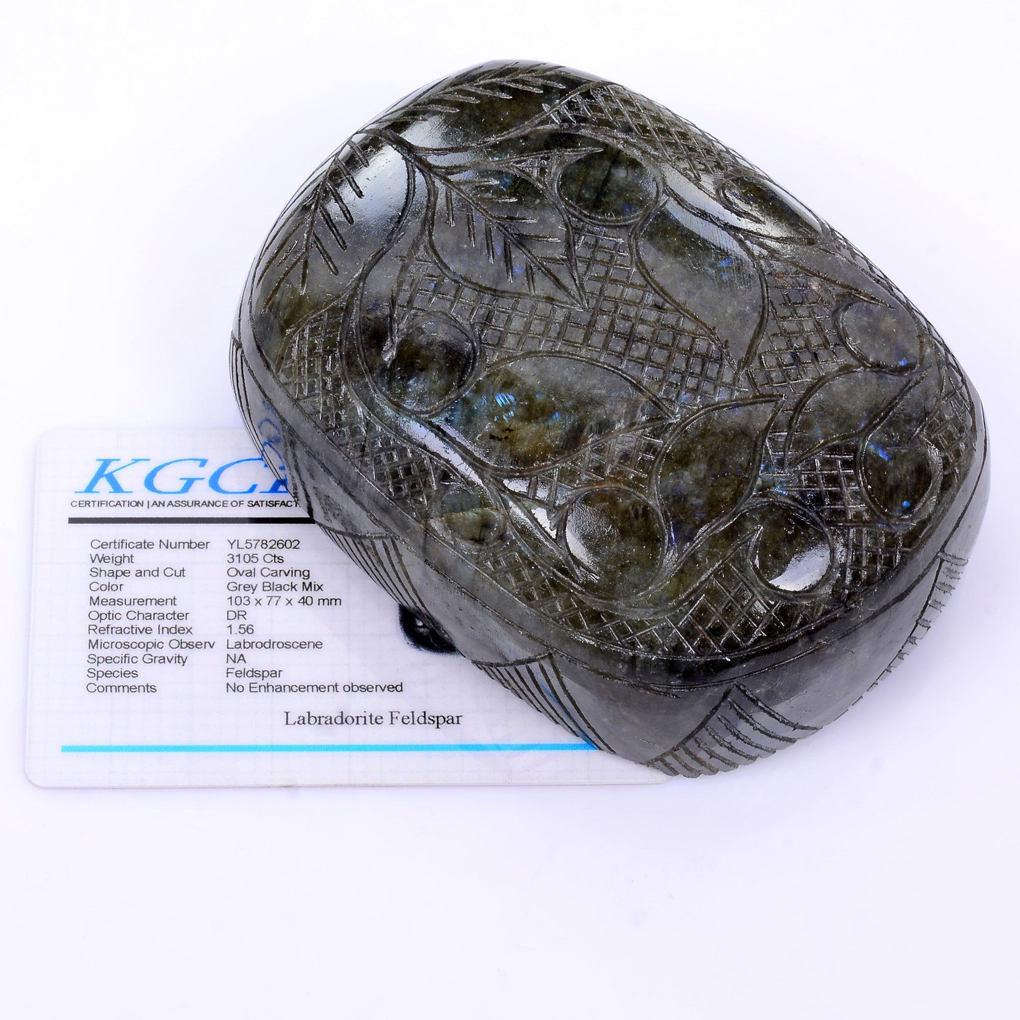 3100 Ct Canadian Natural Labradorite Carving Certified Untreated Oval Gemstone