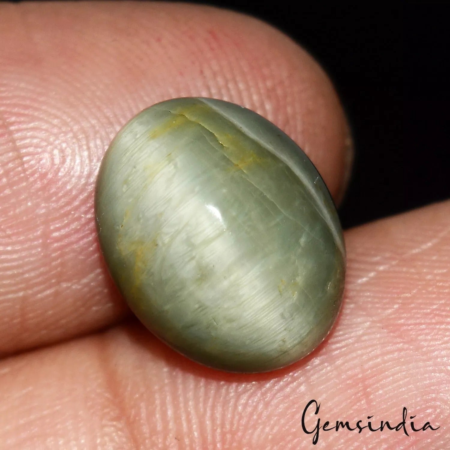 Certified 5.70 Ct Natural Untreated Green Chrysoberyl Cats Eye Oval Cab Huge Gem