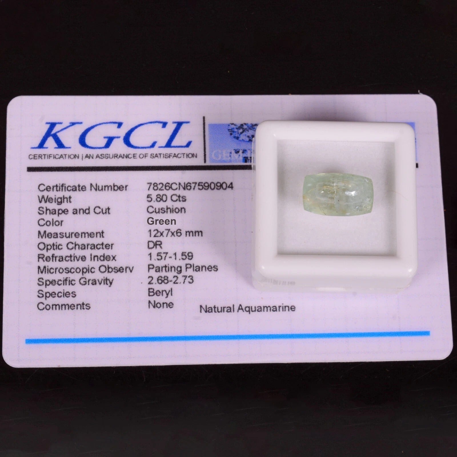Aquamarine Loose Gemstone, Untreated, Green — 12x7x6mm, 5.80 Ct