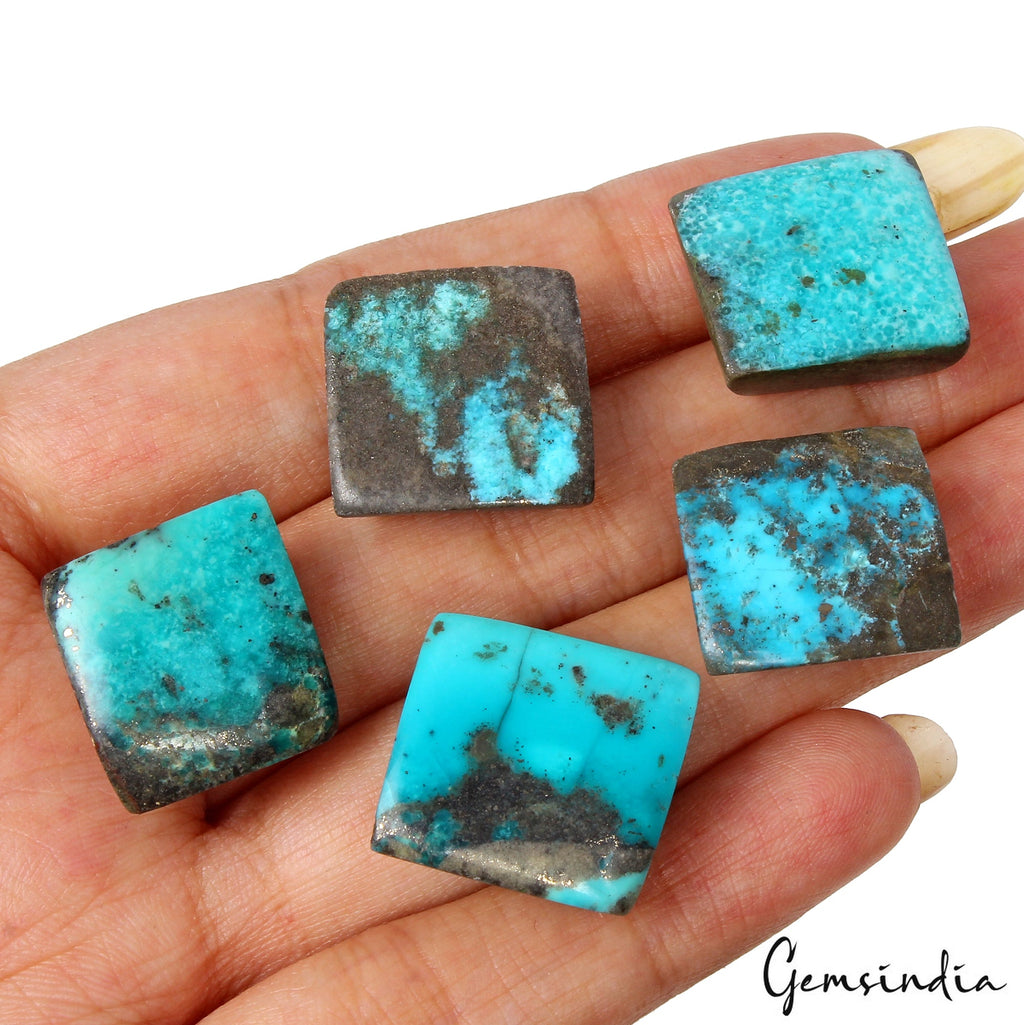 5 Persian Turquoise Neyshabur Cabochon Lot, Not Stabilized, %100 Natural 18-19mm
