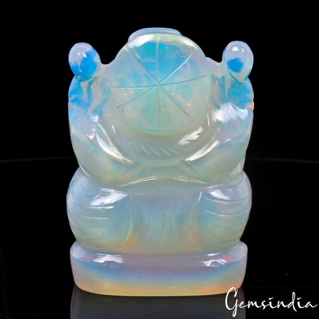 360 Cts Hydro Opal Blue Shine Stone Hand Carved Artwork Lord Ganesha Sculpture I