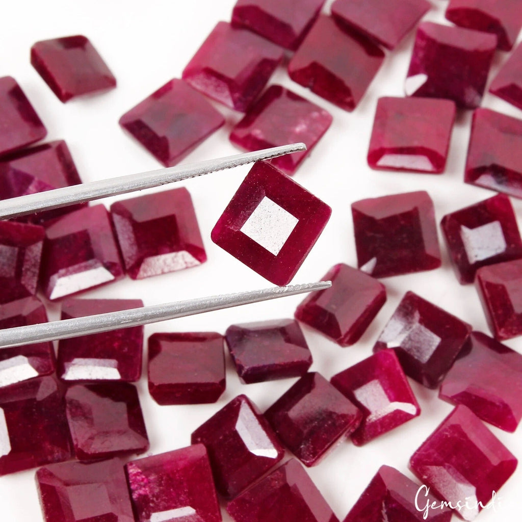 217.90 Cts Natural Red Ruby 8-9mm Square Cut Loose Gemstones for Jewelry~ 50 Pcs