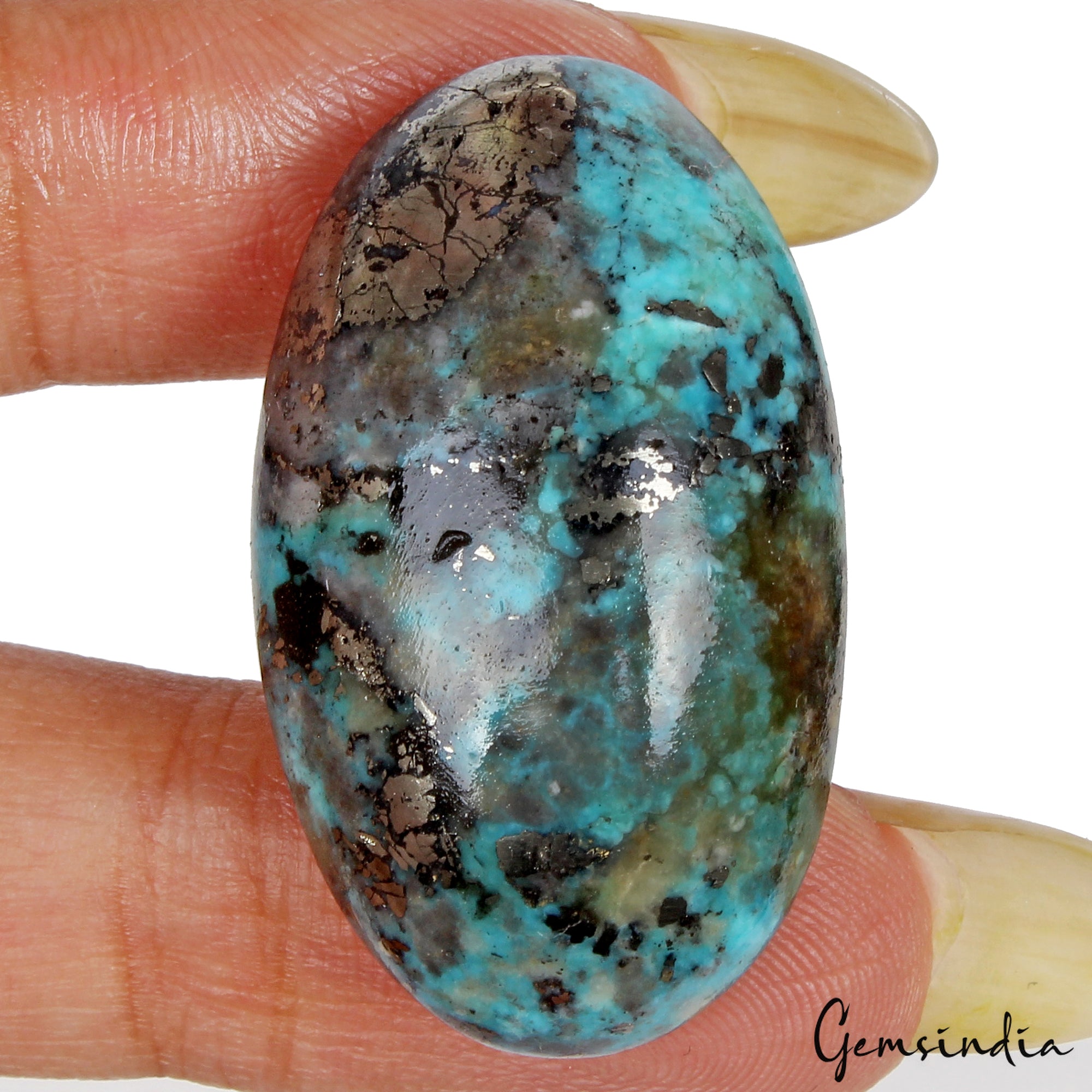 Turquoise Loose Gemstone, Oval cabochon, Untreated — 34x20x13 mm, 63.25 Ct