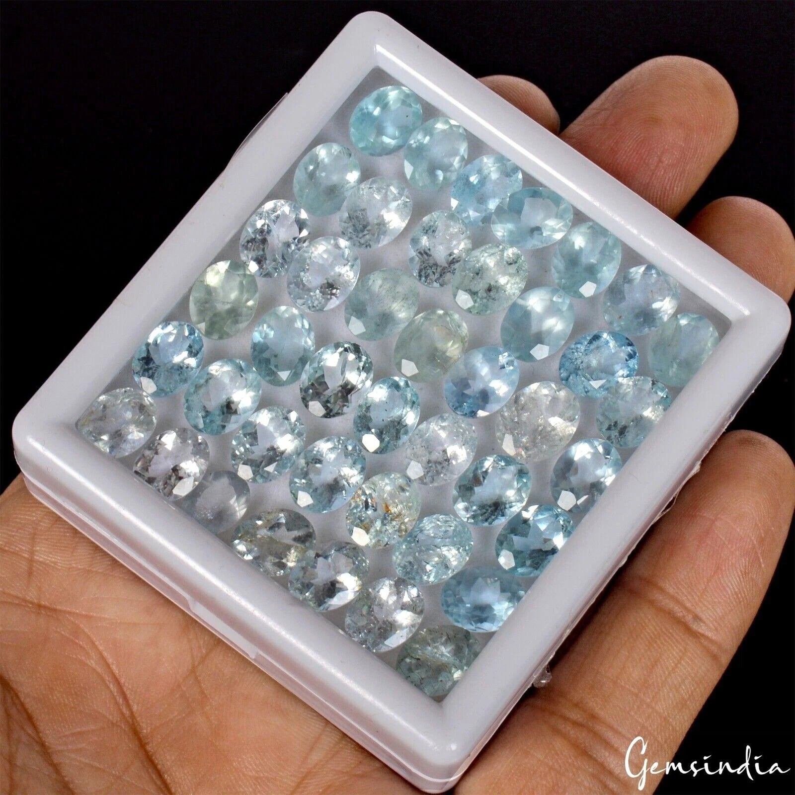 46 Pcs Natural Aquamarine Oval Faceted 8-10mm Untreated Loose Gemstones 74.20 Ct