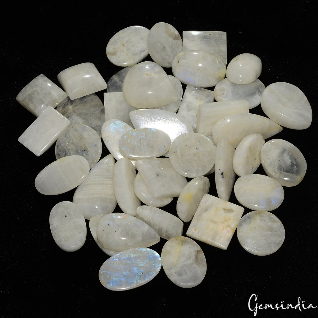 920 Ct Natural Blue Shine Moonstone Mix Cabochon Loose Untreated Gemstones~42 Pc