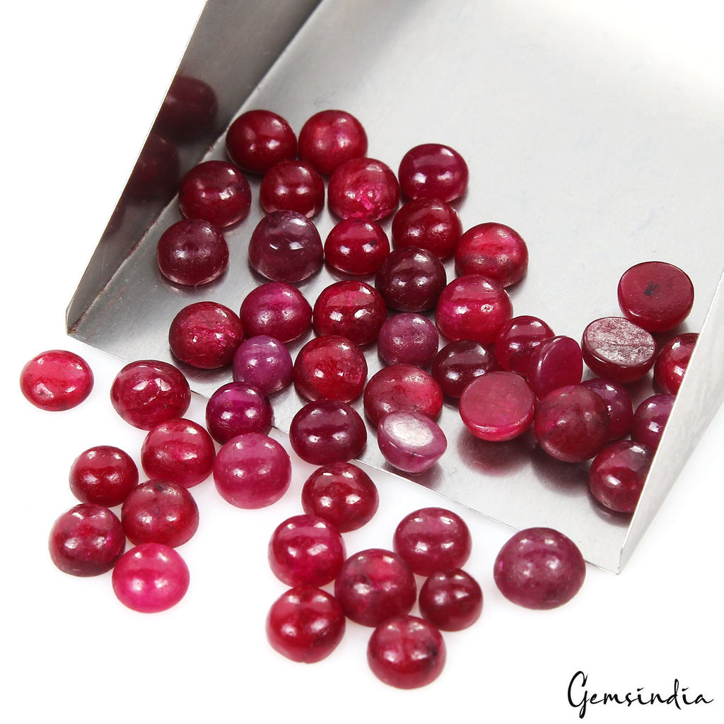 50 Pcs Natural Red Ruby 4-6mm Round Cabochon Loose Gemstones Lot 37.80 Cts