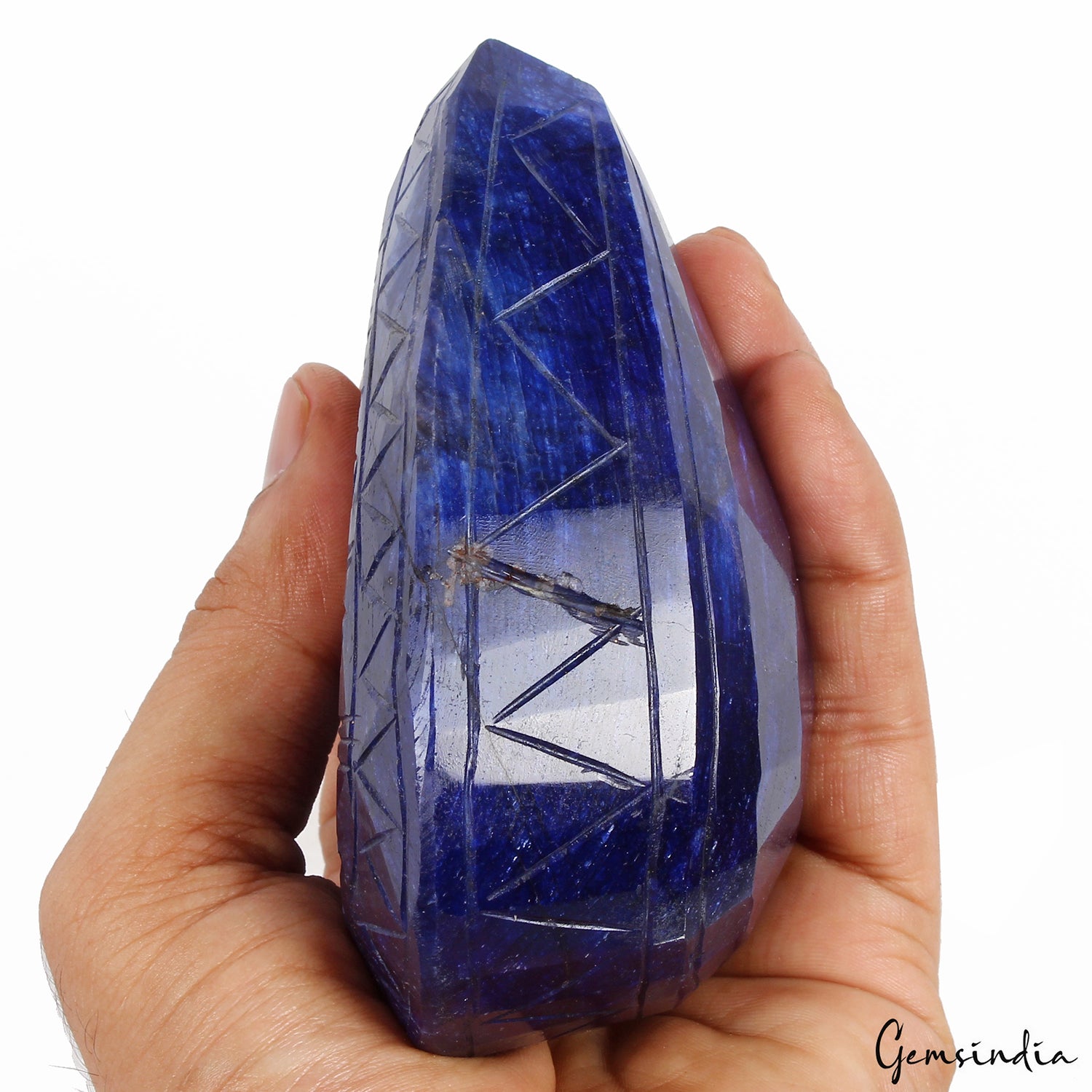 Blue Sapphire Loose Gemstone, Pear Carved & faceted from the back, Color Enhanced — 111x80x50 mm, 4050 Ct, Madagascar