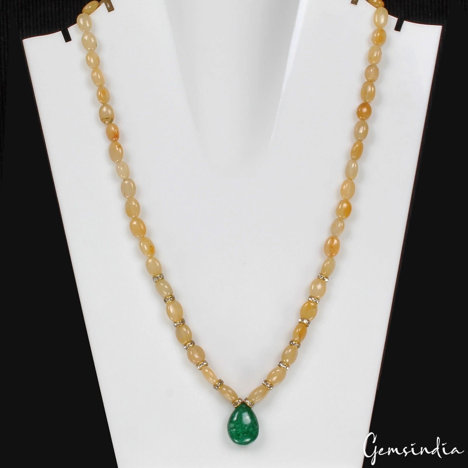 Quartz Necklace, Yellow — 20 ", 149.80 Ct, Madagascar