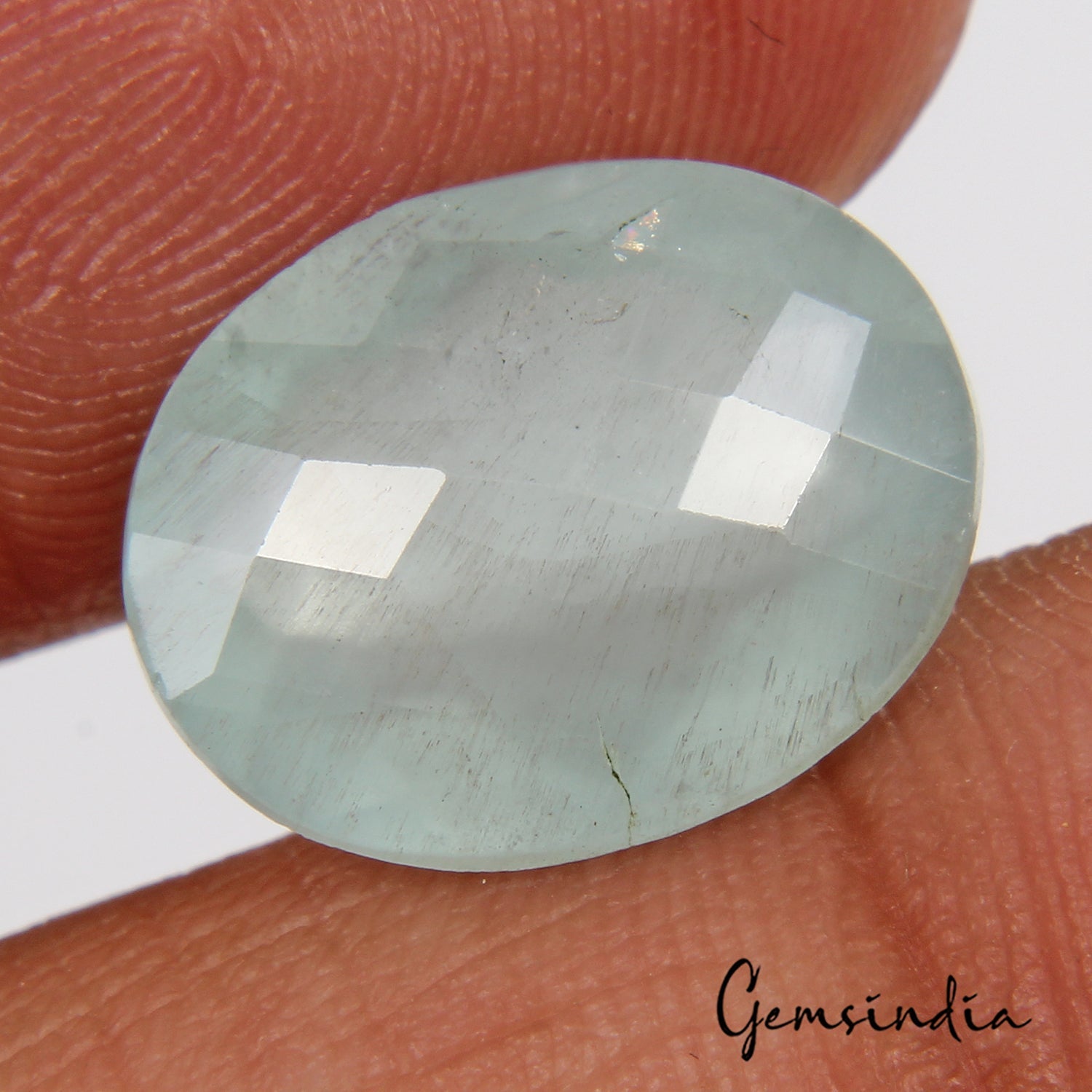 Certified 6.60 Cts Natural Untreated Blue Green Aquamarine Oval Checker Cut Gem