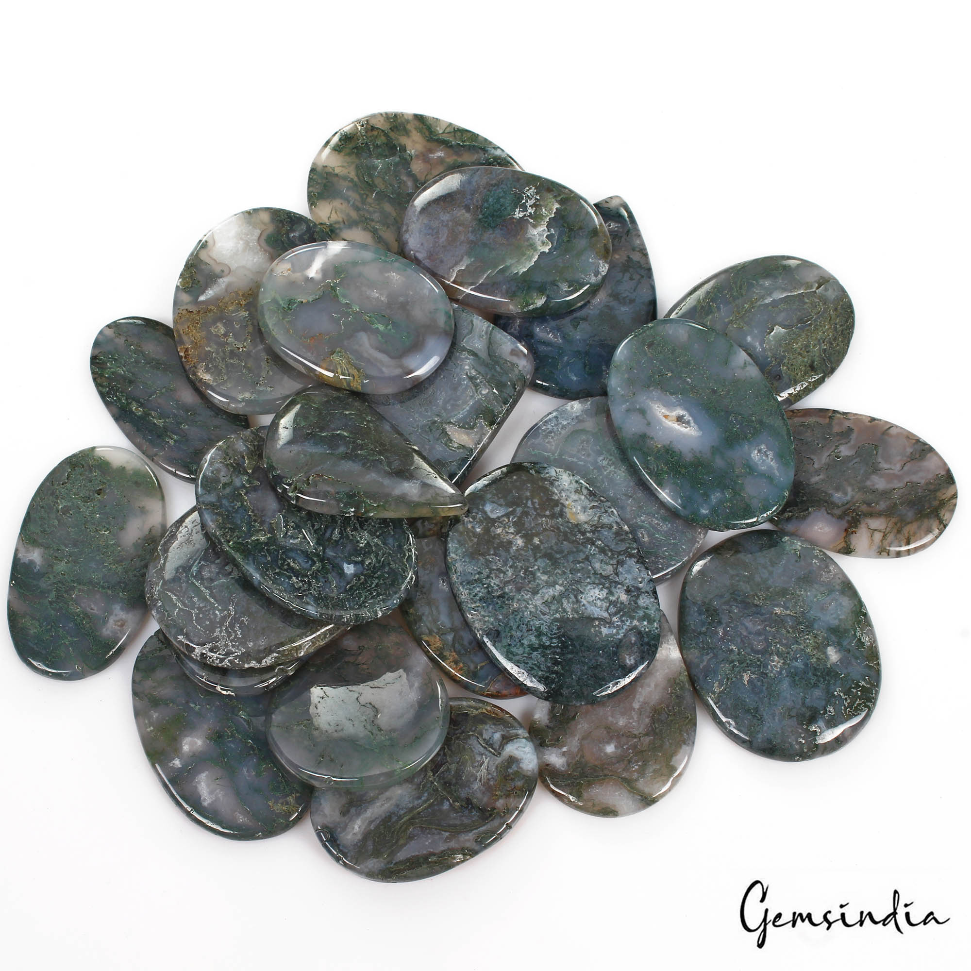2000 Ct/23 Pcs Natural Moss Agate 3D Night Forest/Spider Web Untreated Gems Lot