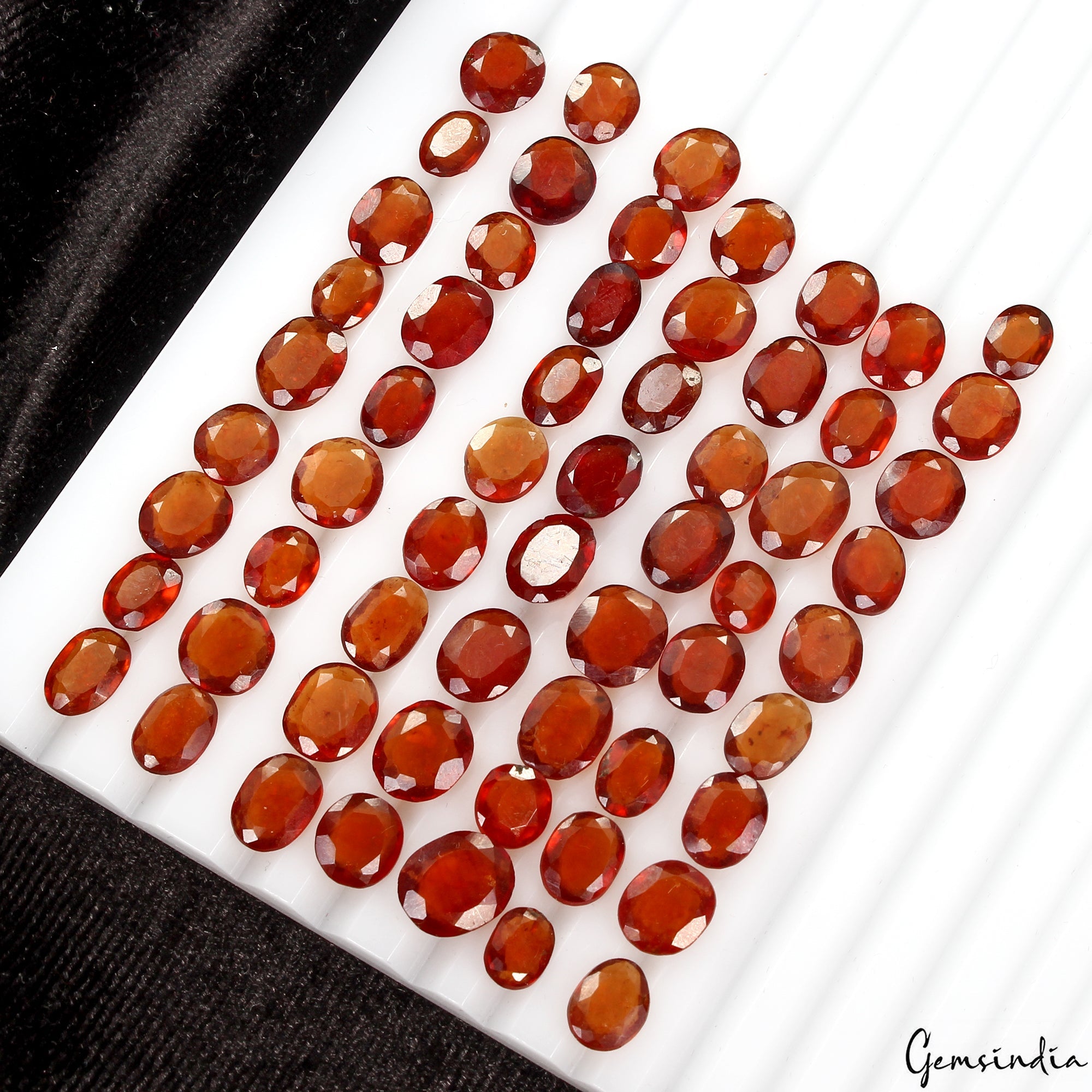 Natural Hessonite Garnet Oval Cut Loose Gemstone Lot 60 Pcs 7-9mm 81.10 Cts