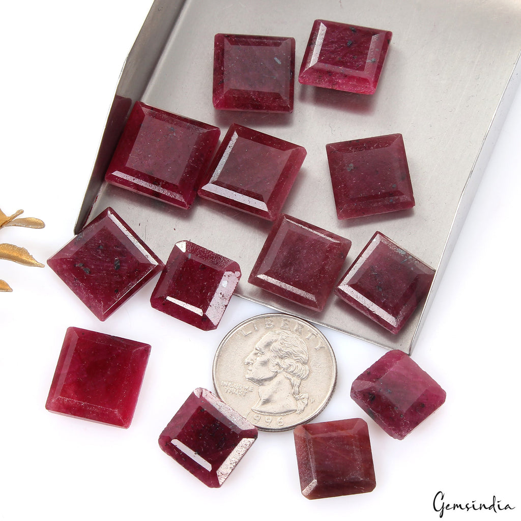Certified 280 Cts/13 Pcs Natural Red Ruby Square Cut Loose Gems For Jewelry Lot