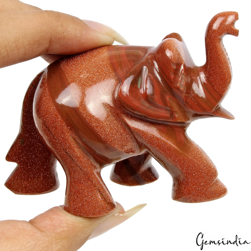 630 Ct Natural Sunstone Elephant Handmade Gemstone Sculpture/Home Decor Figurine