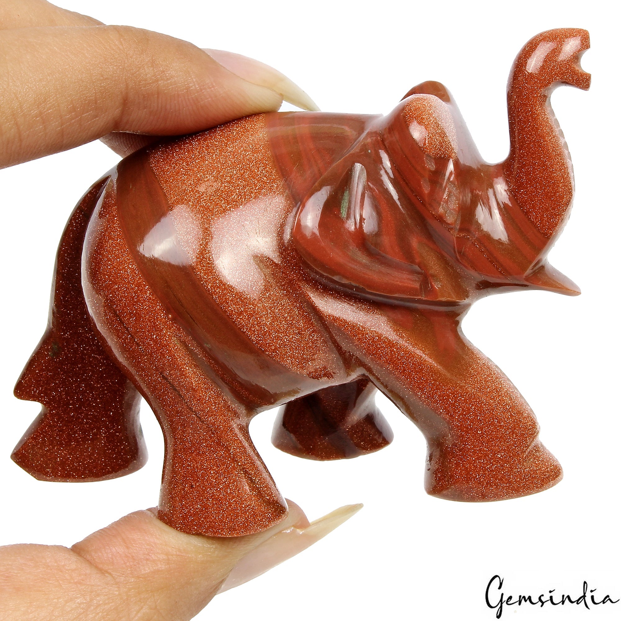 630 Ct Natural Sunstone Elephant Handmade Gemstone Sculpture/Home Decor Figurine