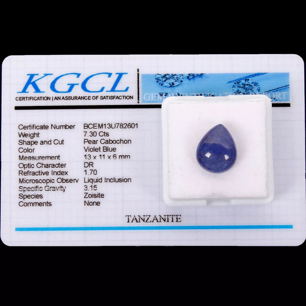 Tanzanite Cabochon, Untreated, Blue — 13x11x6mm, 7.30 Ct, Tanzania