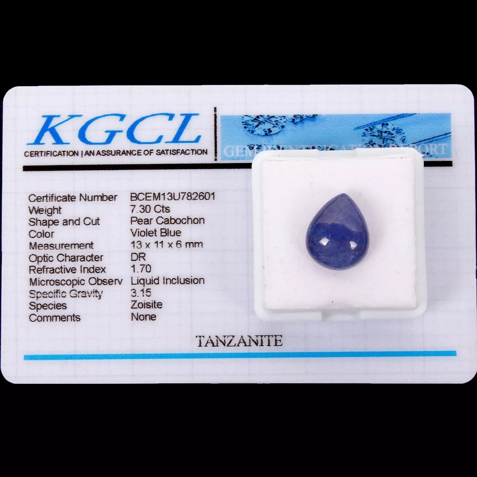 Tanzanite Cabochon, Untreated, Blue — 13x11x6mm, 7.30 Ct, Tanzania