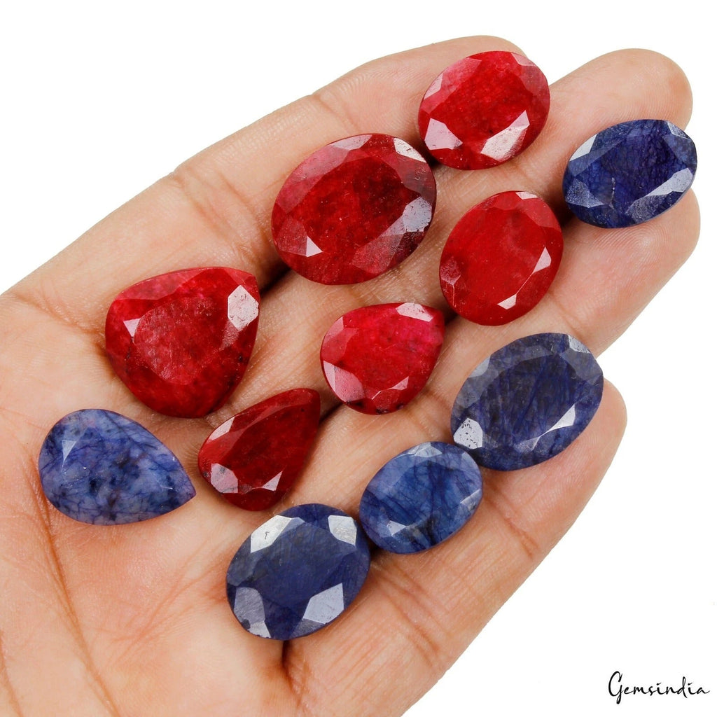 240 Ct/11 Pc Natural Ruby Sapphire Mix Faceted Cut Loose Wholesale Gemstones Lot