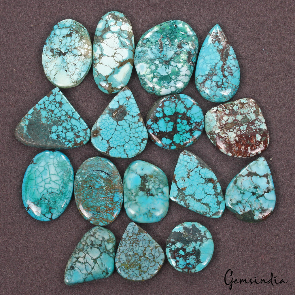 690 Ct/16 Pcs Natural Blue Arizona Spider Web Turquoise Mix Cab Loose Gems Lot